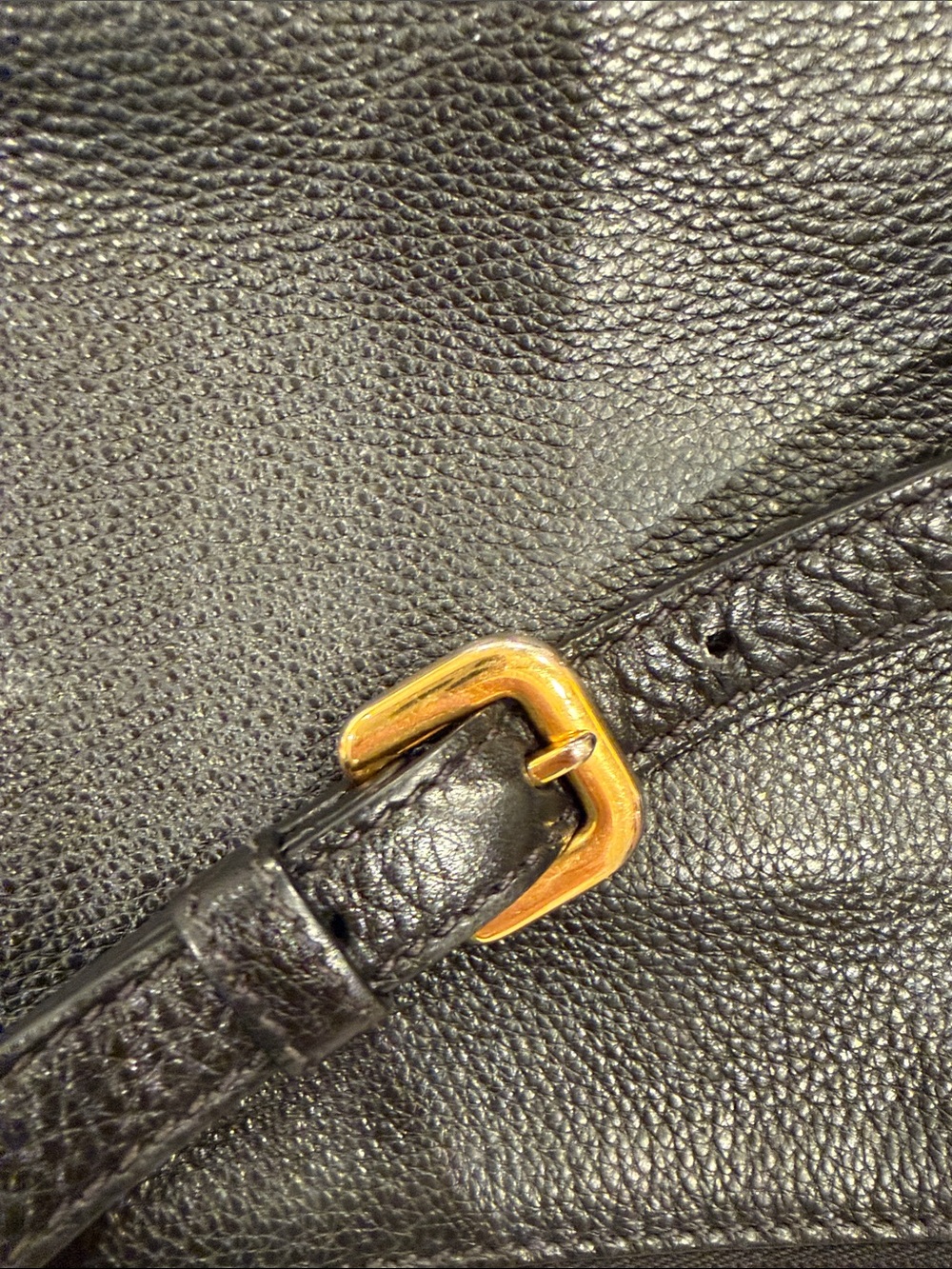 Authentic Prada Black Pebbled Leather Shoulder Bag with Gold Logo Accent - Picture 7 of 10
